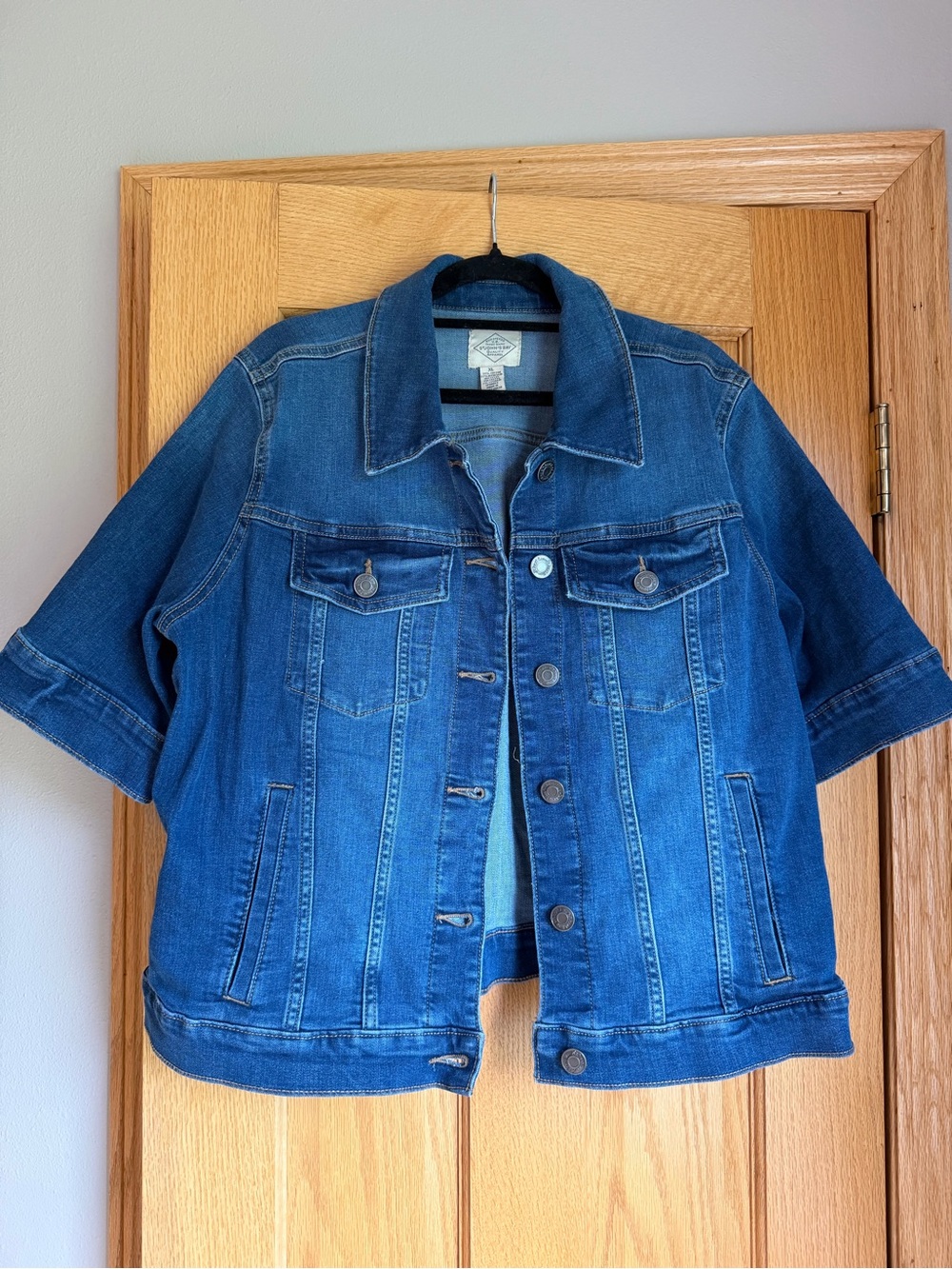 Short Sleeve Blue Denim Trucker Jean Jacket Stretch Women’s XL St. John's Bay